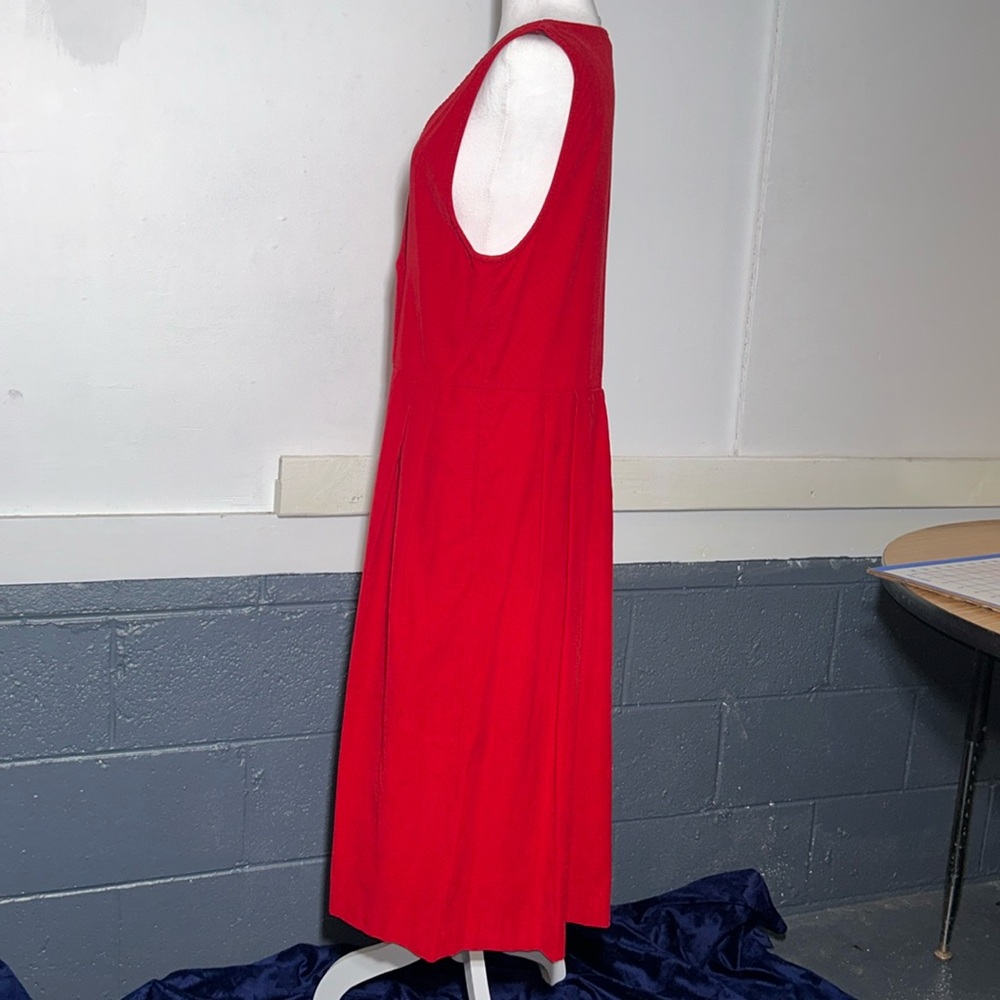 Vintage Talbots Red Corduroy Jumper Dress With Go… - image 3